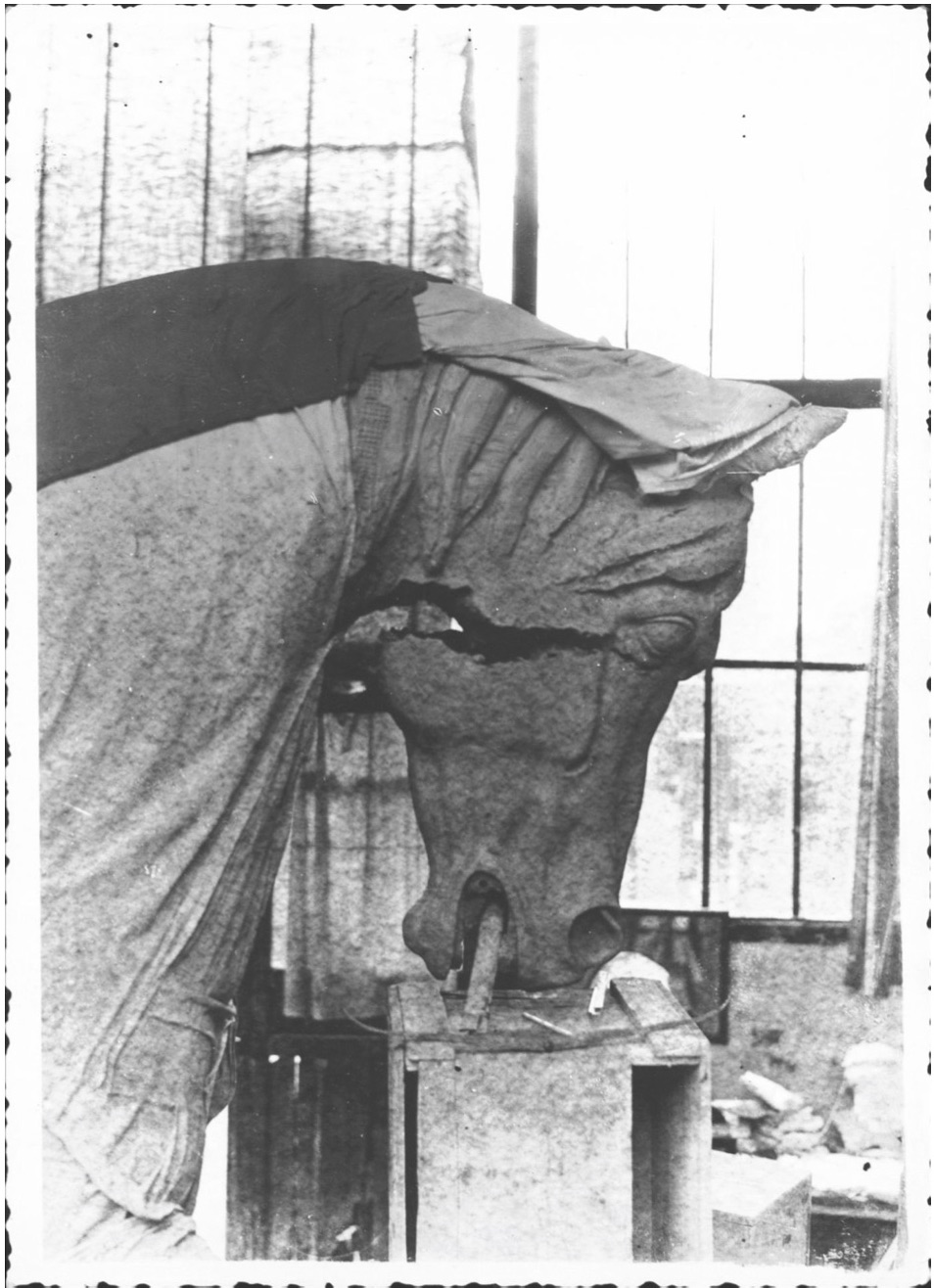 The unfinished head of the horse of the brass statue of Mohammed Ali in Konstantinos Dimitriadis’ studio. Paris, c. 1932